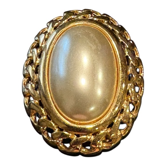 Napier Marked Vintage 80’s Faux Pearl Cabochon Gold Filagree JB5 - Picture 3 of 6